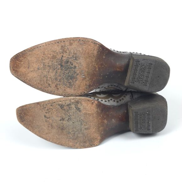 CORRAL Grey Fur Laser Studs Shortie Leather Boots Western Boho Cowgirl Rodeo 9.5 - Picture 10 of 12